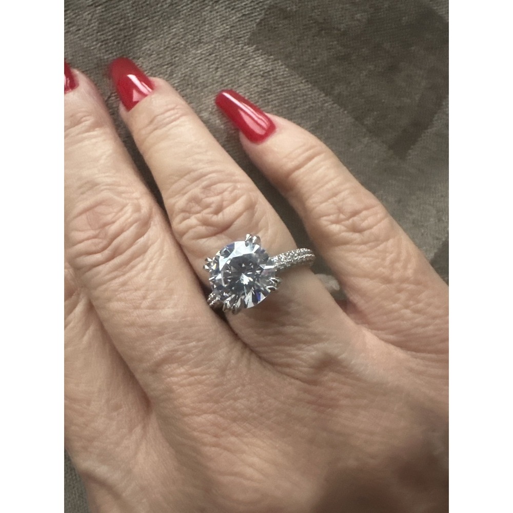Sparkling Cubic Zirconia Statement Ring Size 7 Silver Tone Pave Band Engagement